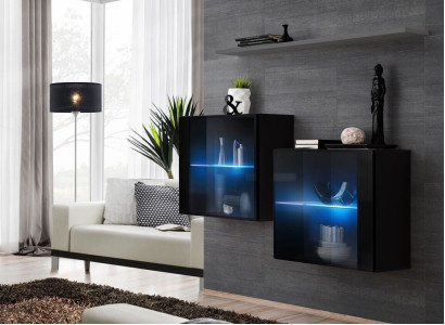 Wall unit Wood Furniture Furnishings Luxury Designer Complete e Set 3pcs. Wall Shelf